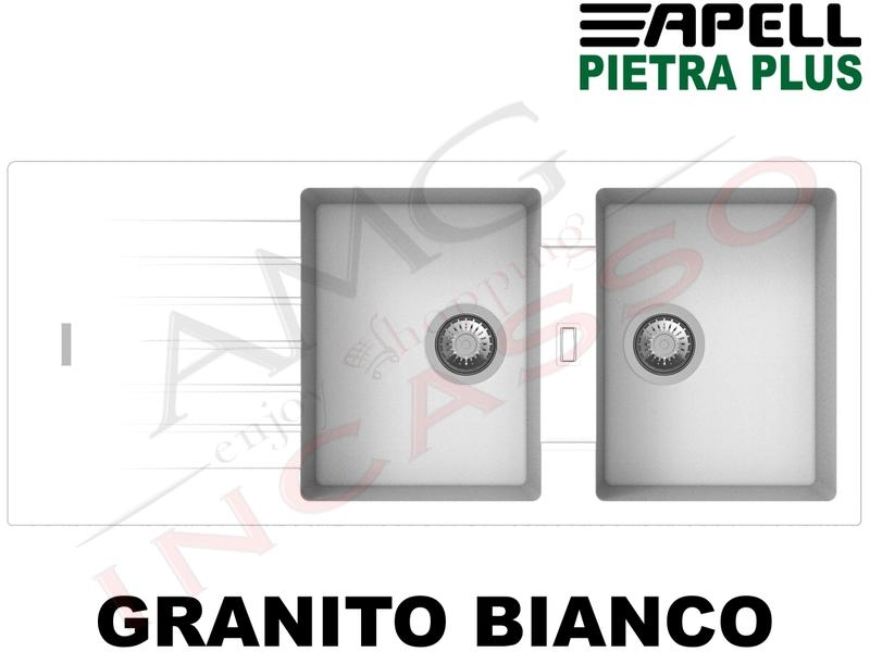 Lavello Cucina New Pietra Plus 2 Vasche cm.116X50 Fragranite Bianco