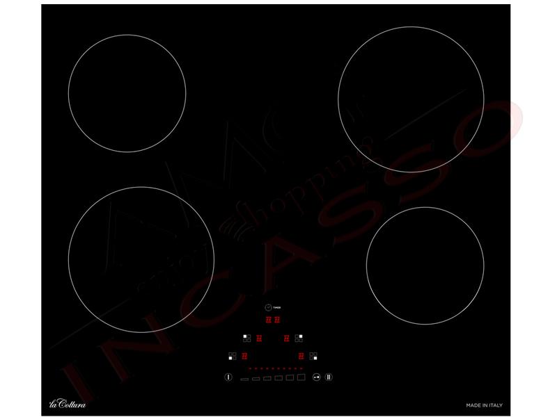 Piano Cottura Cucina Pure Vetroceramica 4 Zone Cottura 9 Livelli Potenza e Booster cm. 60 Nero