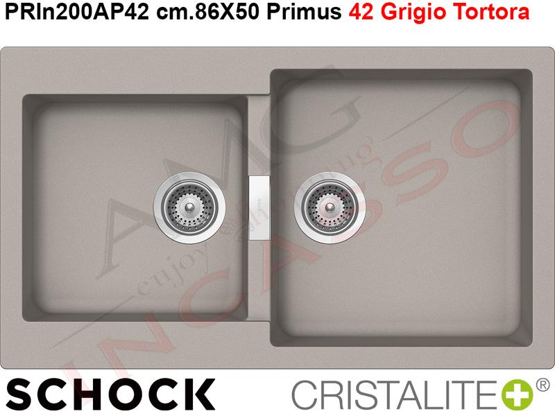Lavello Cucina Primus 2 Vasche cm.86X50 Cristalite® 42 Grigio Tortora