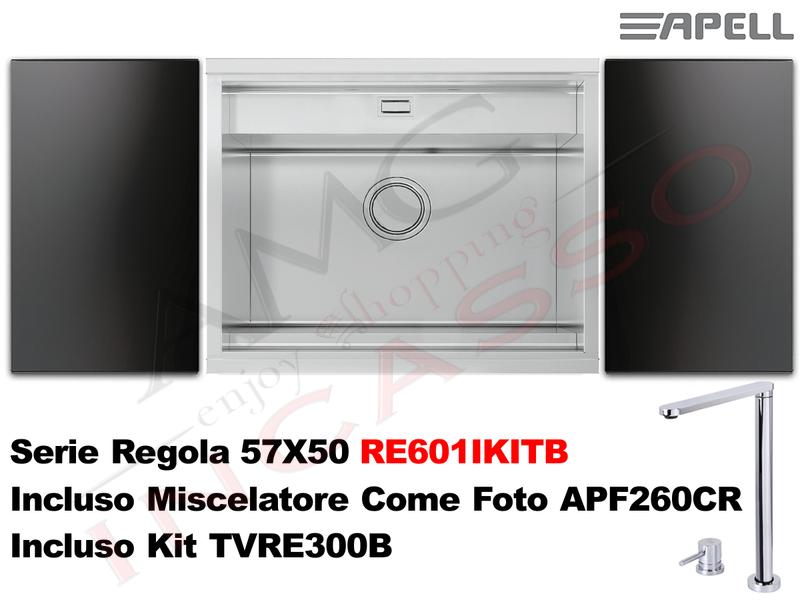 Lavello Regola RE601IKITB Filotop 57X50 Acciaio Vetro Nero + Miscelatore