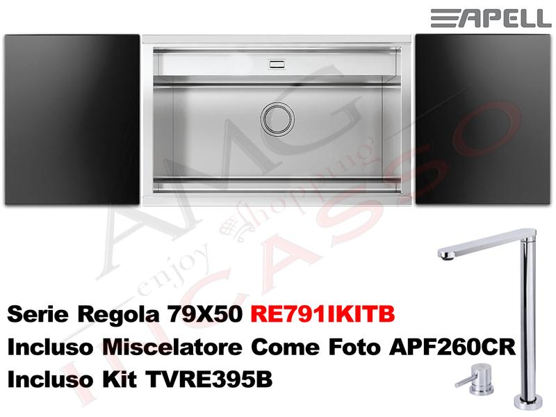 Lavello Regola RE791IKITB Filotop 79X50 Acciaio Vetro Nero + Miscelatore