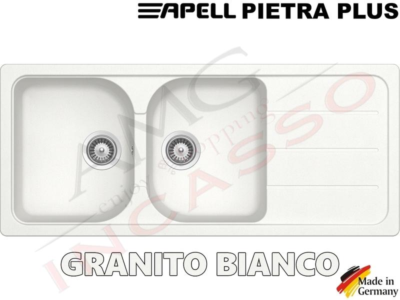 Lavello Cucina 2 Vasche Fragranite.Lavello Cucina Pietra Plus 2 Vasche Cm 116x50 Fragranite Bianco Amg Incasso Elettrodomestici Da Incasso