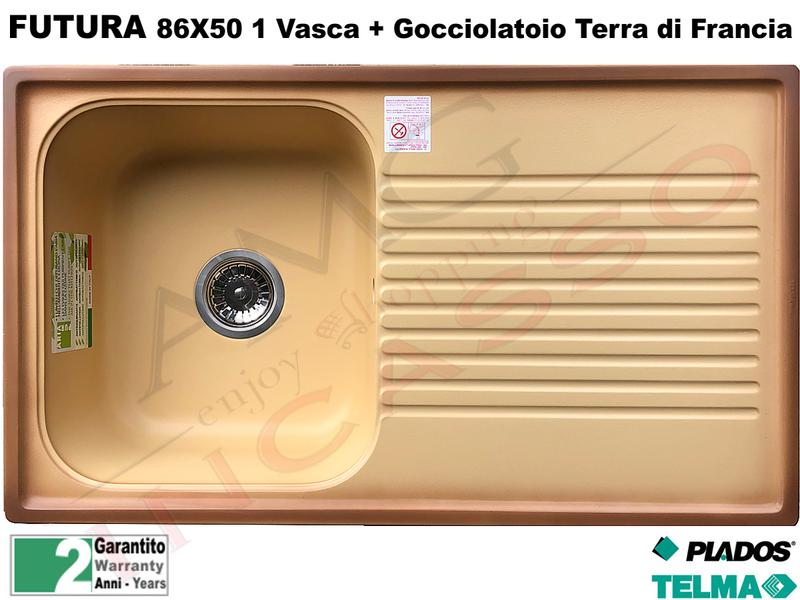 Lavello Plados Telma Futura FT08610 02 86X50 1 Vasca.+ Gocciol.Terra di Francia