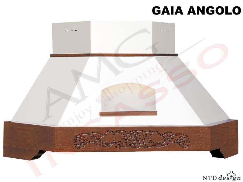 Cappa Angolo 103X103 Con Nicchia e Trave Legno Frassino Grezzo