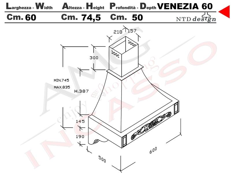 Cappa Parete Rustica 60 Con Trave Legno Massello Frassino Verniciato