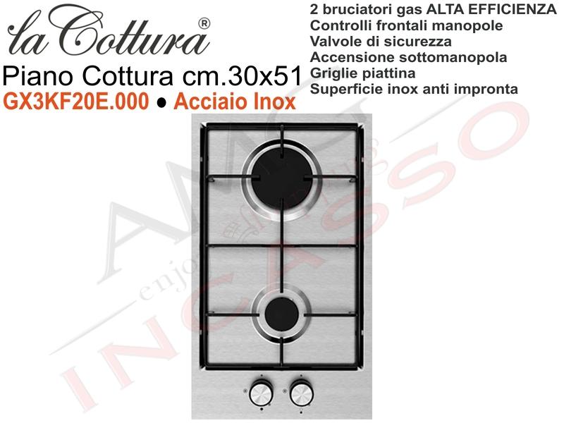 Piano Cottura Slim Line Alta Efficienza cm. 30 Acciaio Inox 2 Fuochi Gas