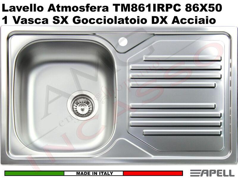 Lavello Cucina Atmosfera 1 Vasca Sinistra cm. 86x50 Acciaio Inox Prelucido