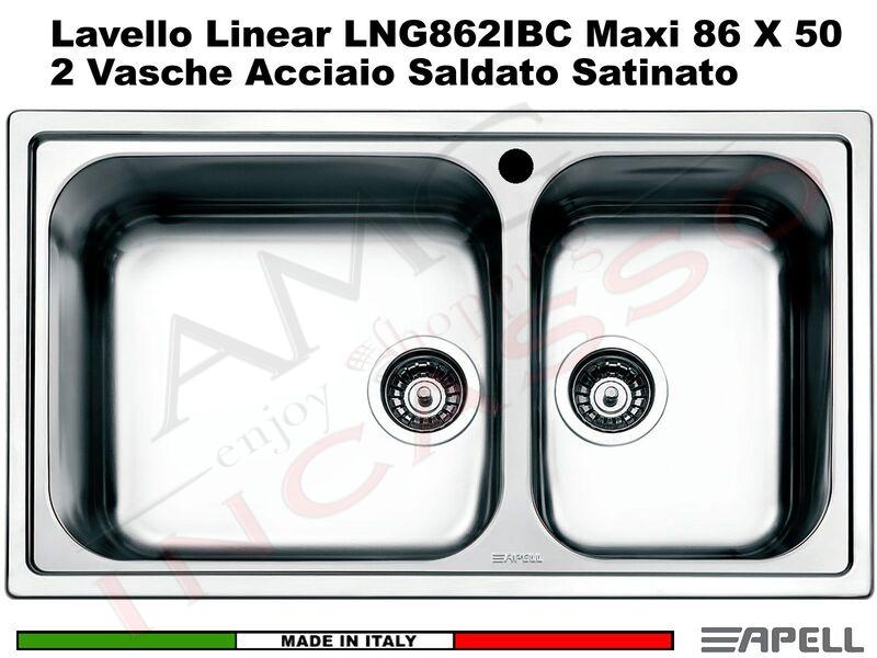 Lavello Cucina Linear 2 Vasche cm. 86x50 Acciaio Inox