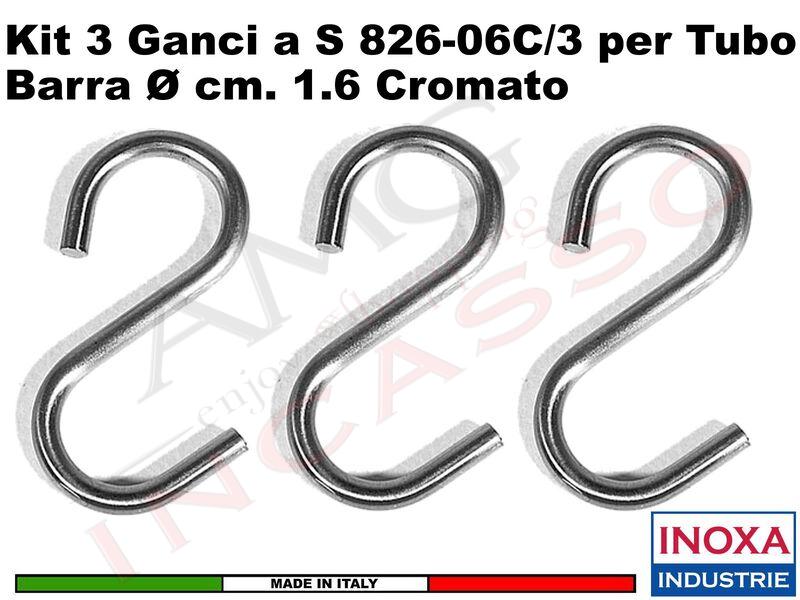 Confezione 3 ganci a S Inoxa 826-06C/3 per tubo 16 mm Cromato