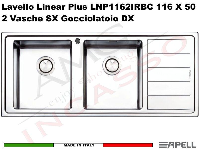 Lavello Cucina Linear Plus 2 Vasche Sinistre cm.116x50 Acciaio Inox