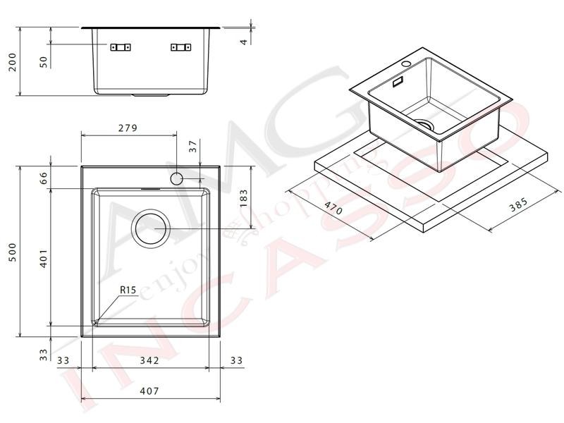 Lavello Cucina Radius R15 1 Vasca cm. 40,7x50 Acciaio Inox