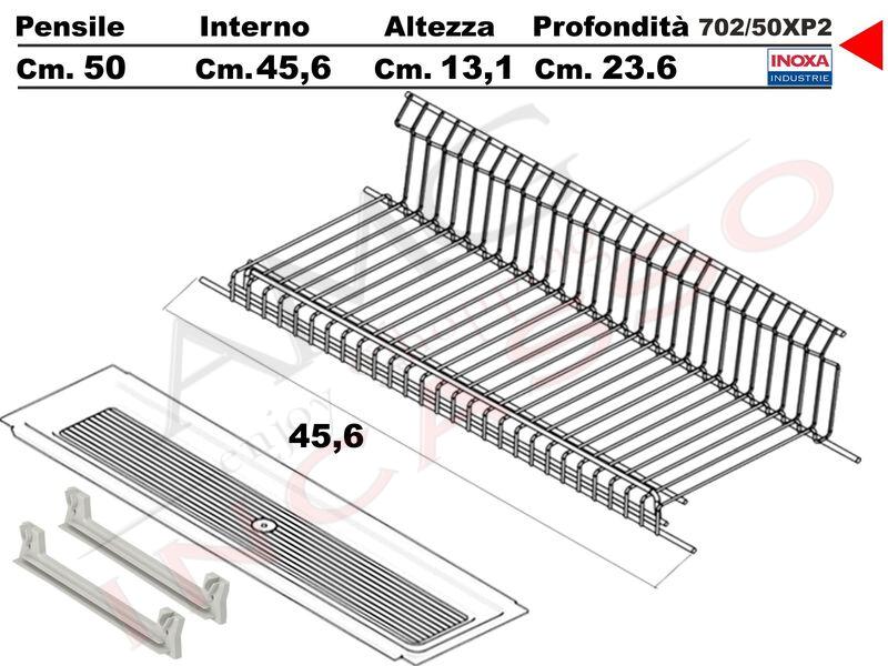 Scolapiatti VASISTAS Griglia Unica INOX 702 Pensile 50 Interno 45,5 + 2 Staffe+ Vaschetta