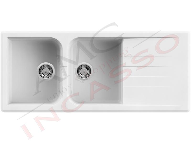 Lavello Cucina Old Florence 2 Vasche cm.116X50 Bianco