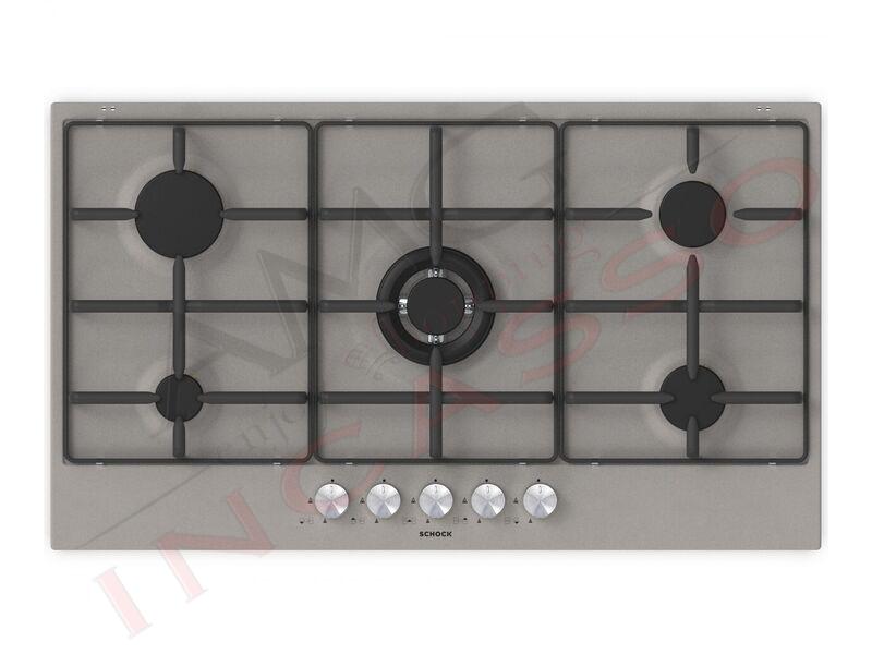 Piano Cottura Schock 90 Cm STS95542 5 Fuochi Silver Grigio Tortora