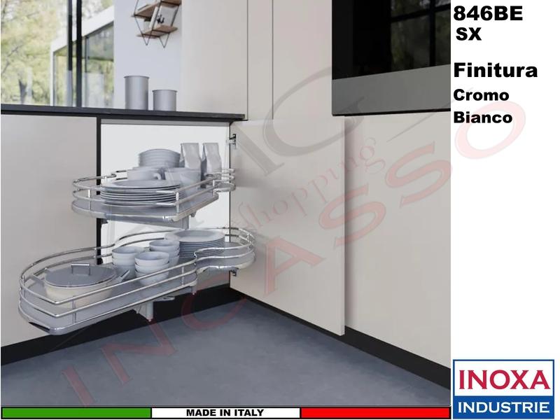 2 Ripiani Girevoli Angolo 100X60 Anta 50 SX Struttura Cromo Ripiano Bianca