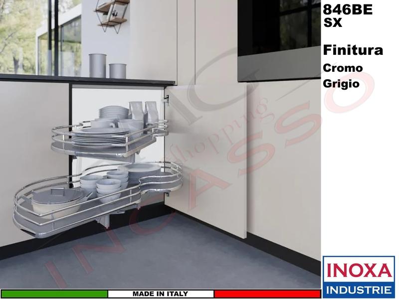 2 Ripiani Girevoli Angolo 100X60 Anta 50 SX Struttura Cromo Ripiano Grigio