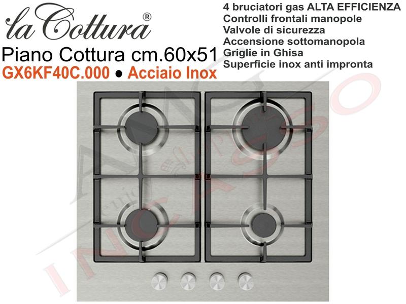 Piano Cottura Slim Line Alta Efficienza cm. 60 Acciaio Inox 4 Fuochi Gas Griglie in Ghisa