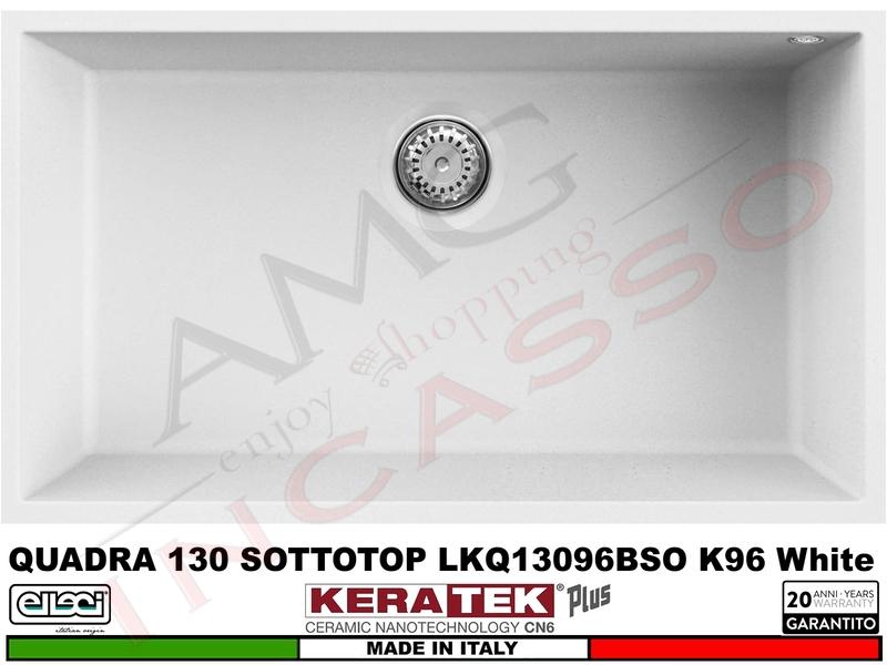Lavello Quadra 130 Sottotop 76X44 1 Vasca Keratek Plus Plus® K96 White