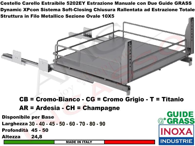 Carello Cassetto Estraibile Ellite INOXA 5202EY/80-50 Guide Grass Base 80 Pr. 50