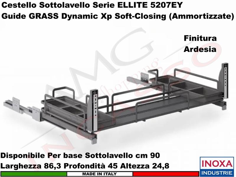 Carello Estraibile Sottolavello ELLITE 5207EY/90-45PAR Base 90 ARDESIA