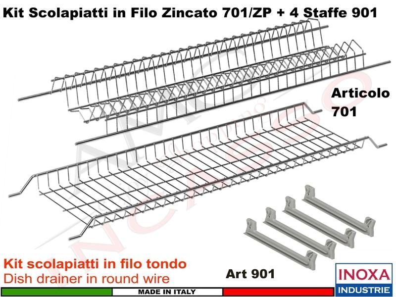 Kit Scolapiatti Filo Zincato Grigio Pensile 60 INOXA 701/60ZGP1 + 4 Staffe Art. 901