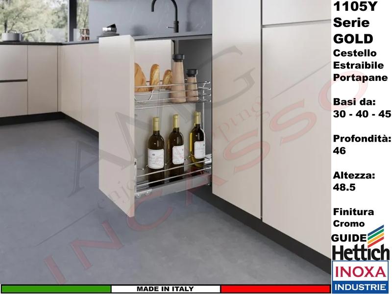 Cestello base Estraibile Da 30-40-45 Portapane Gold 1105Y/45 Guide HETTICH Pr.46