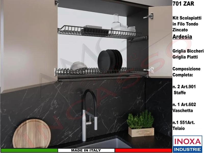 Kit Scolapiatti ARDESIA 60-80-90 INOXA 701/P2 + 4 Staffe 901 + 1 Vaschetta 602