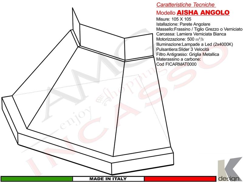 Cappa Angolare Rustica AISHA Angolo Con Trave Legno Frassino o Tiglio Grezza