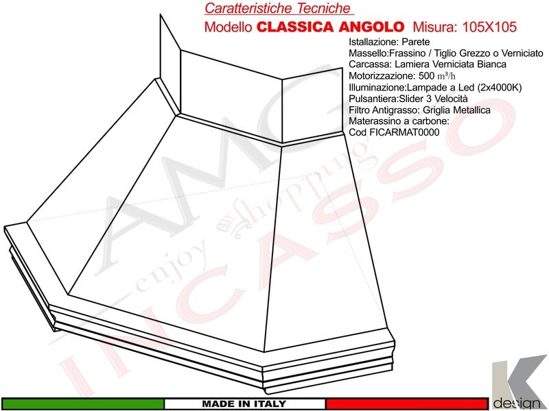 Cappa Angolare Rustica CLASSICA Angolo Con Trave Legno Frassino o Tiglio Grezza