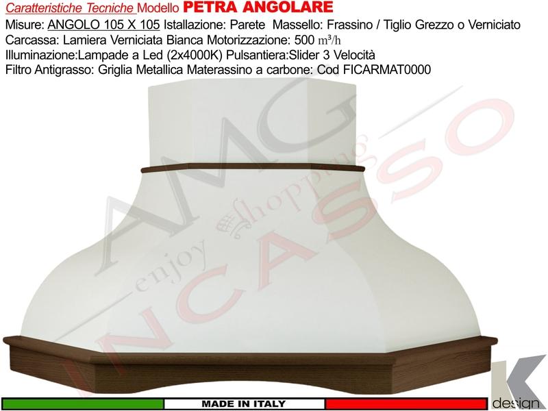 Cappa Angolare Rustica PETRA Angolo Con Trave Legno Frassino o Tiglio Grezza