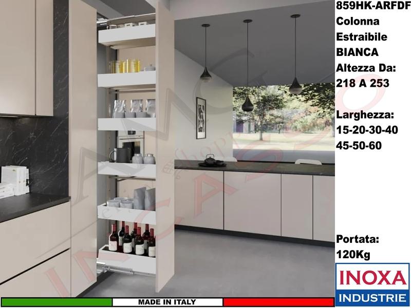 Colonna Dispensa Largh.20 859HK/20 H.da 218 a 253 Bianco e 6 Cesti Bianchi