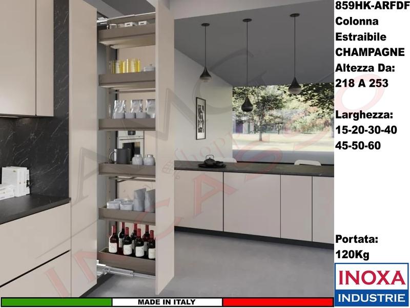 Colonna Dispensa Largh.20 859HK/20 H.da 218 a 253 Champagne e 6 Cesti Champagne
