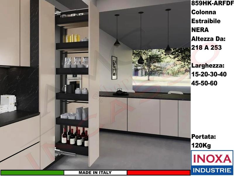 Colonna Dispensa Largh.20 859HK/20 H.da 218 a 253 Nero e 6 Cesti Neri