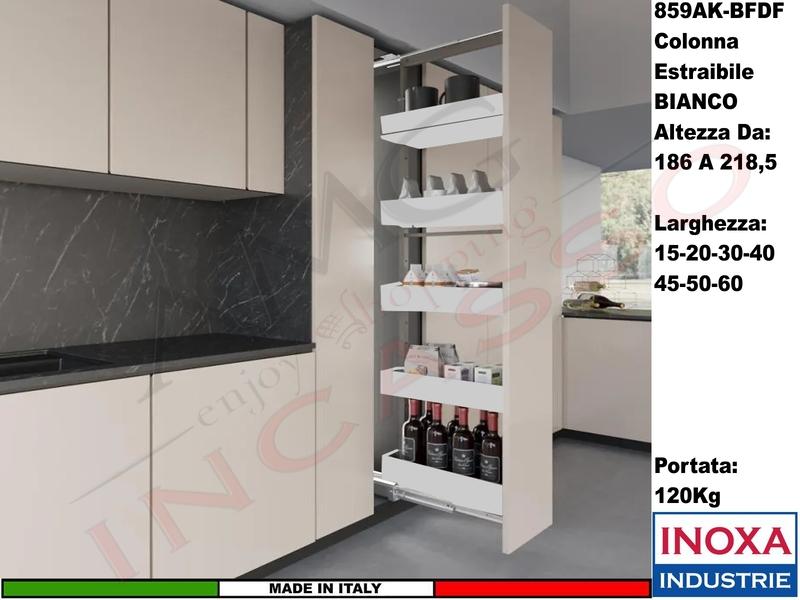 Colonna Dispensa Largh.20 859AK/20 H.da 186 a 218,5 Bianco e 5 Cesti Bianchi