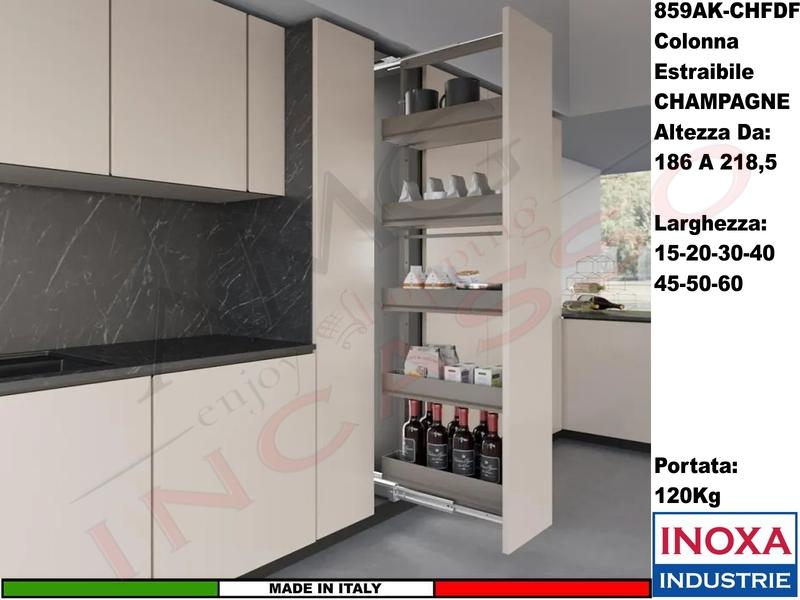 Colonna Dispensa Largh.20 859AK/20 H.da 186 a 218,5 Champagne e 5 Cesti Champagne