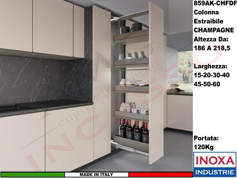 Colonna Dispensa Largh.15 859AK/15 H.da 186 a 218,5 Champagne e 5 Cesti Champagne