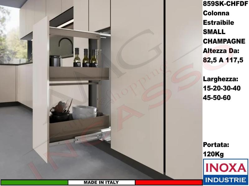 Colonna Dispensa Largh.15 859SK/15 H.da 82,5 a 117,5 Champagne e 2 Cesti Champagne