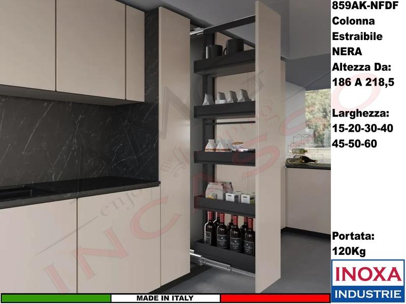Colonna Dispensa Largh.20 859AK/20 H.da 186 a 218,5 Nero e 5 Cesti Neri