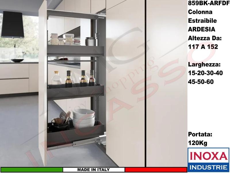 Colonna Dispensa Largh.20 859BK/20 H.da 117 a 152 Ardesia e 3 Cesti Ardesia