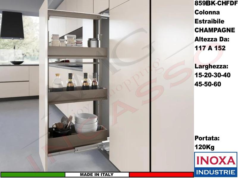Colonna Dispensa Largh.20 859BK/20 H.da 117 a 152 Champagne e 3 Cesti Champagne