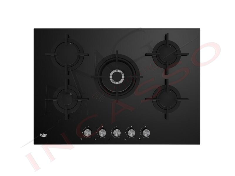 Piano cottura Incasso Gas Beko HILW75222SZG Vetro Temperato Nero 5 Fuochi