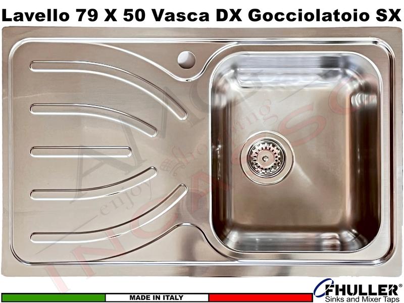 Lavello Saldato Spazzolato Fhuller 79 X 50 1 Vasca. DX e Gocc. SX Acciaio Schock