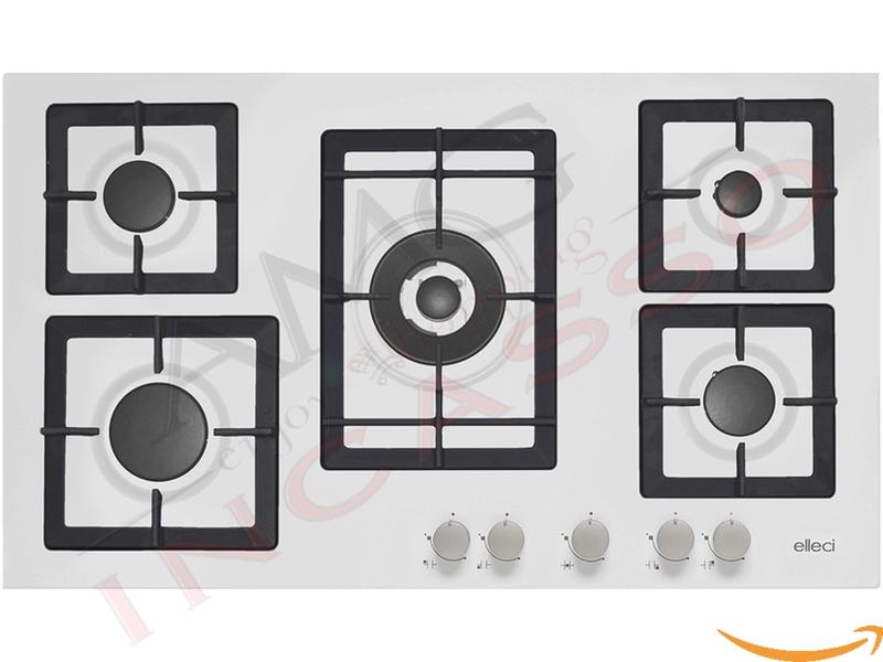 Piano Cottura Cucina Plano 5 Fuochi Gas cm. 90 Bianco Griglie in Ghisa