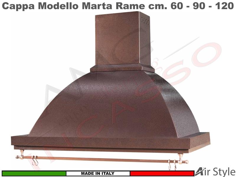 Cappa Parete Rustica Marta 60 Verniciata Rame + Sottopensile Rame Motore 400 M³/h