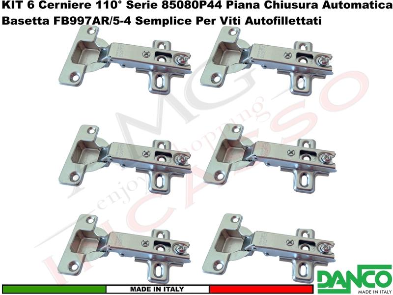 Kit 6 Cerniere Danco F85080P44 Automatica 110° Collo Piano + Basetta 996 Acciaio