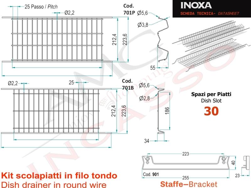Scolapiatti incasso Mobile Pensile 40 Scolapiatti Acciaio Interno 35,5  4 Staffe