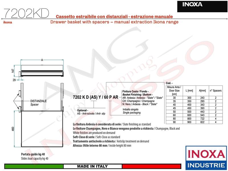 Carello Cassetto Cestello Estraibile INOXA 7202KDY/40PAR Per Base 40 Ardesia