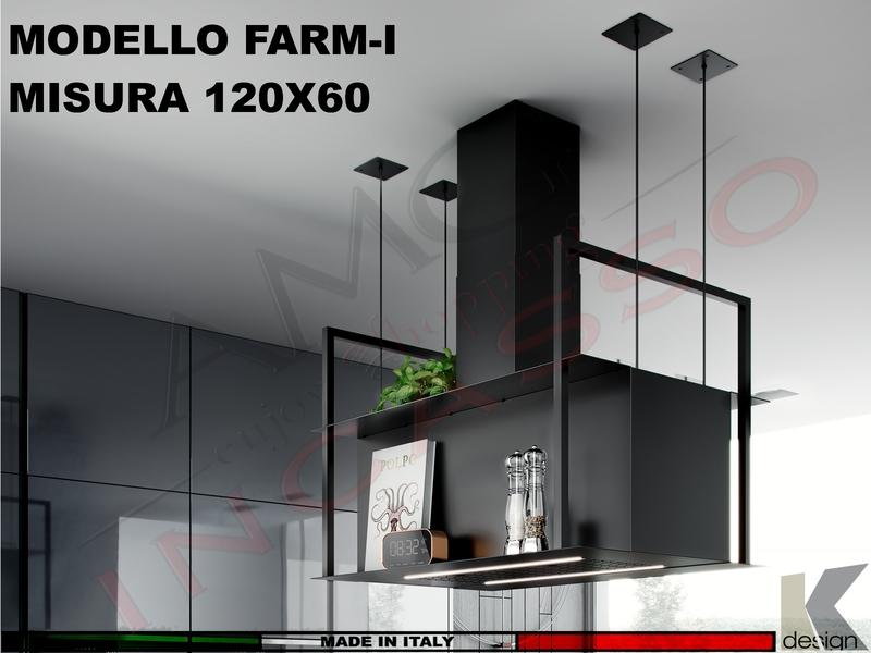 Cappa Isola Moderna FARM 120 X 60 Titanio + 4 Vaschette Inox Motore 600 m³/h
