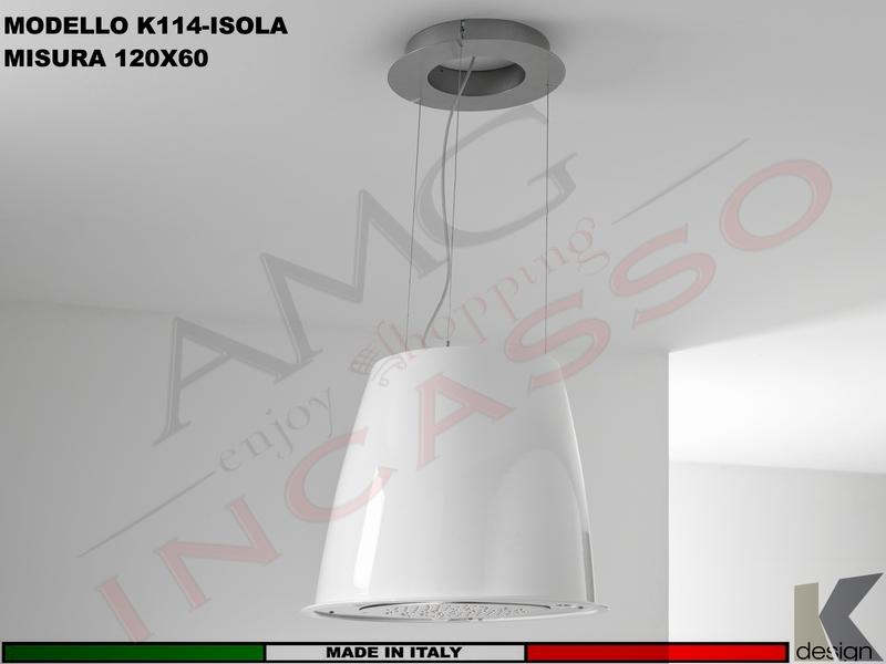 Cappa Isola Moderna K114-I ISOLA Ø 46,5 Struttura Bianca Motore 600 m³/h