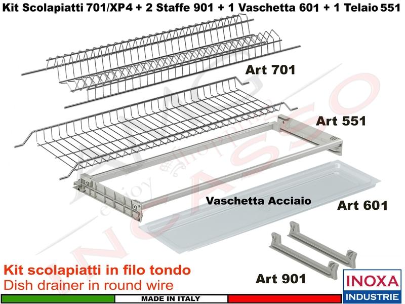 Scolapiatti Acciaio Incasso 50 701/60XP4 + 2 Staffe + 1 Vaschetta INOX + 1 Telaio